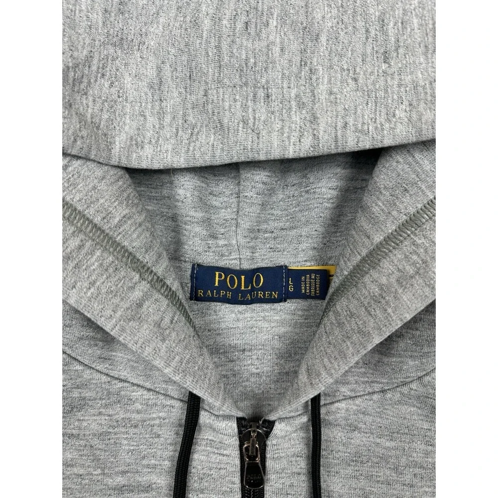 Polo Ralph Lauren Hoodie Men Large Gray Double Knit Tech Fleece Full Zip Pockets